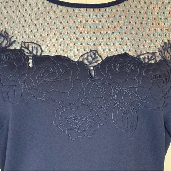 Guess Los Angeles Navy Cap Sleeve Lace Illusion Sheath Dress Women’s Size 4 - Picture 3 of 11